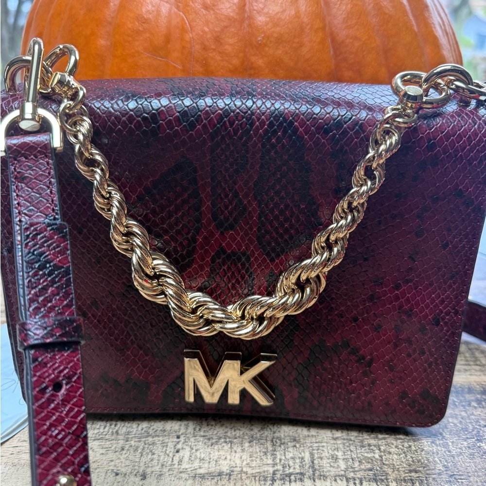 Michael Kors oxblood Snake Print Crossbody Bag